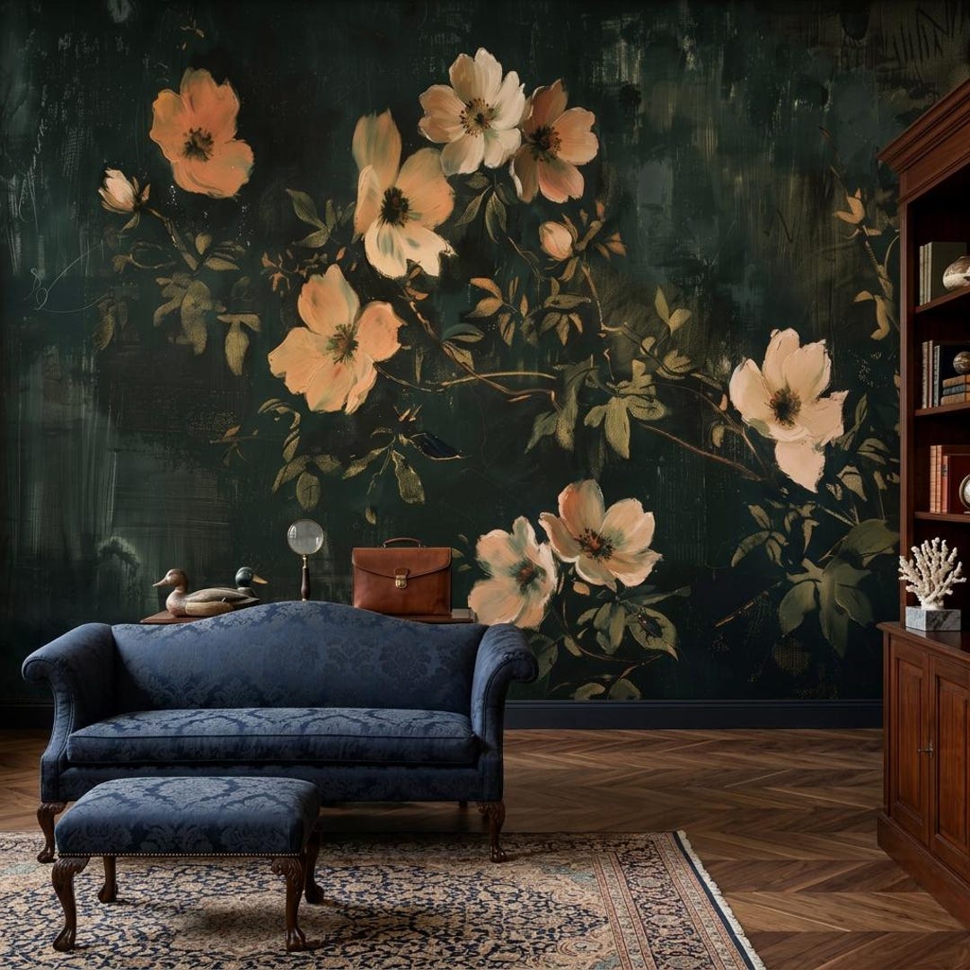 Dark Floral Wallpaper Moody Botanical Peel and Stick Vintage Removable ...