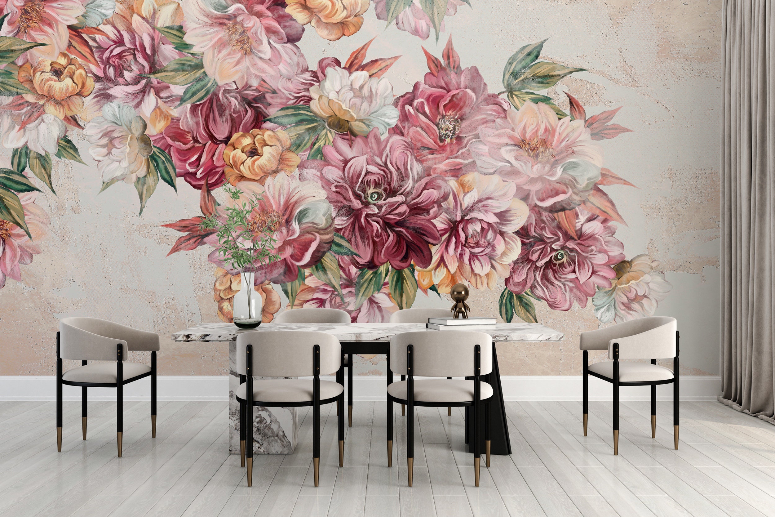 Peony Wallpaper Rose Wall Mural Pink Peel and Stick - Etsy