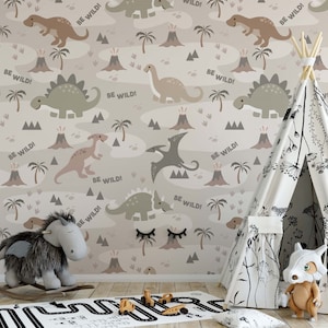 Carta da parati con dinosauri, murale per bambini, fauna selvatica, stacca e attacca
