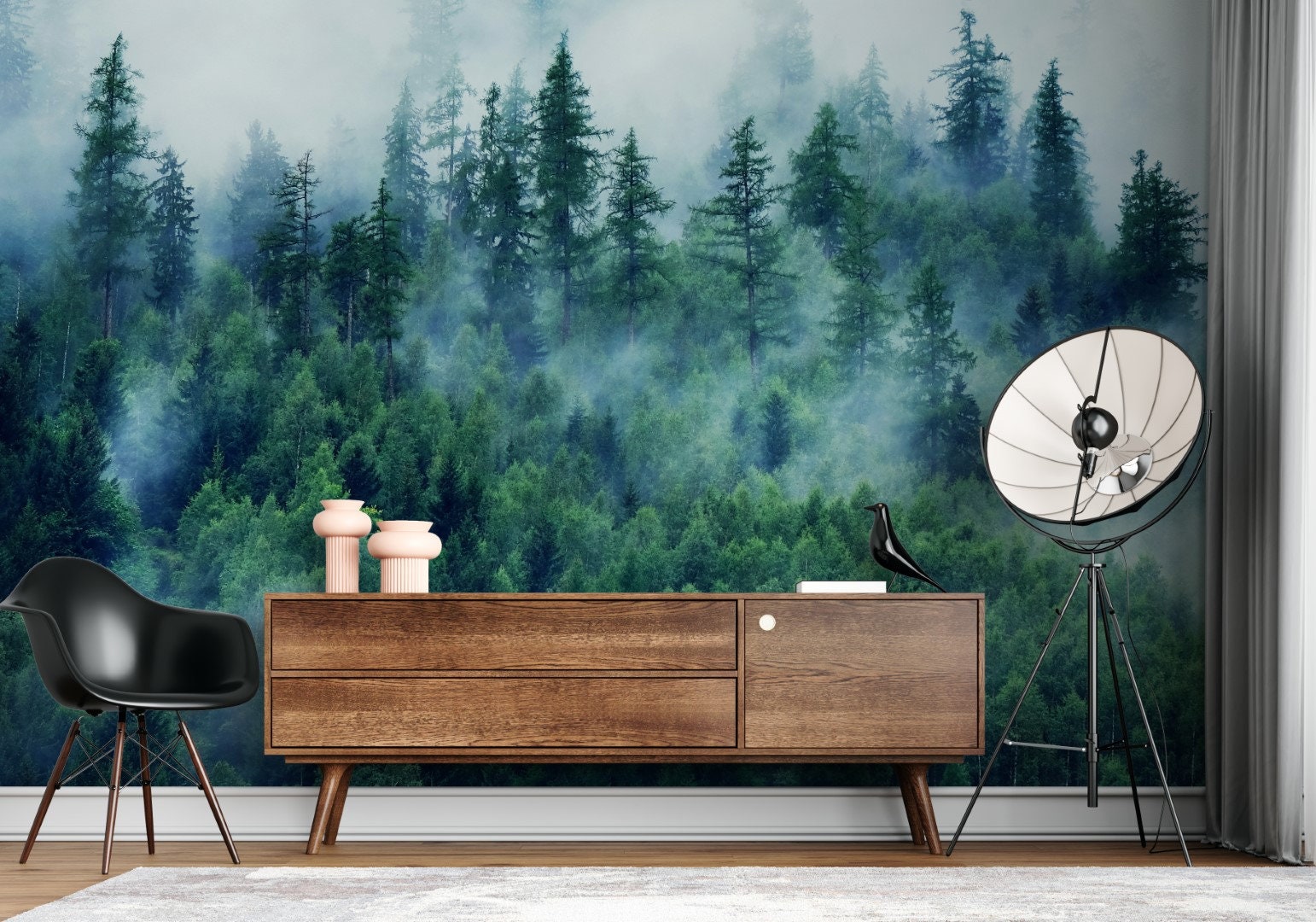 Foggy Forest Wallpaper: Pine Tree Landscape Peel and Stick Wall Mural ...