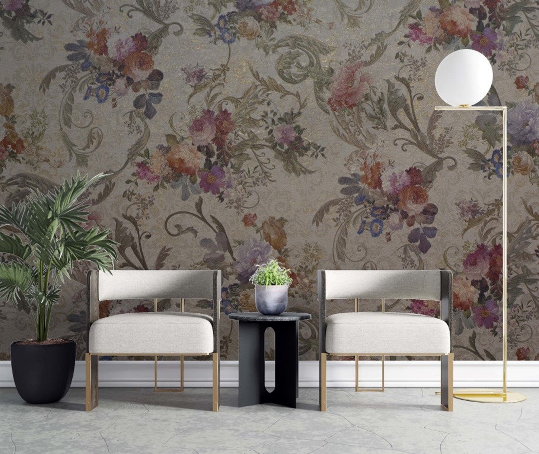 Floral Wallpaper Vintage Rose Wall Mural Flowers Peel and Stick - Etsy