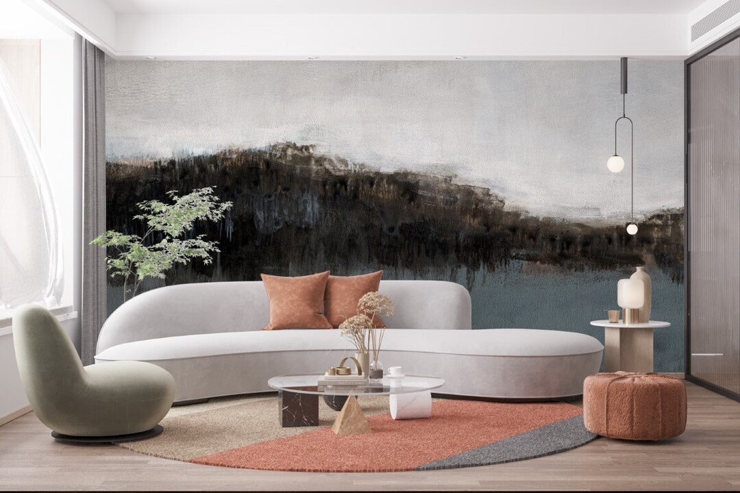 Forest Wallpaper Painting Wall Mural Lake Peel and Stick - Etsy
