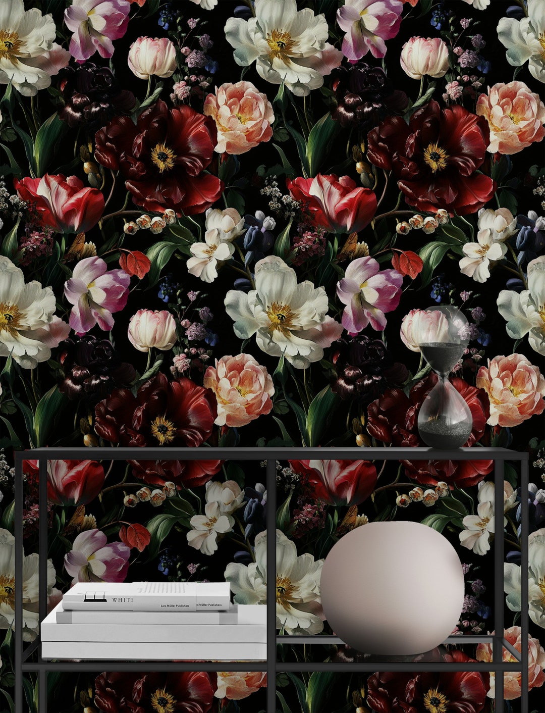 Dark Floral Wallpaper: Bold Blooms, Elegant Home Decor - Etsy