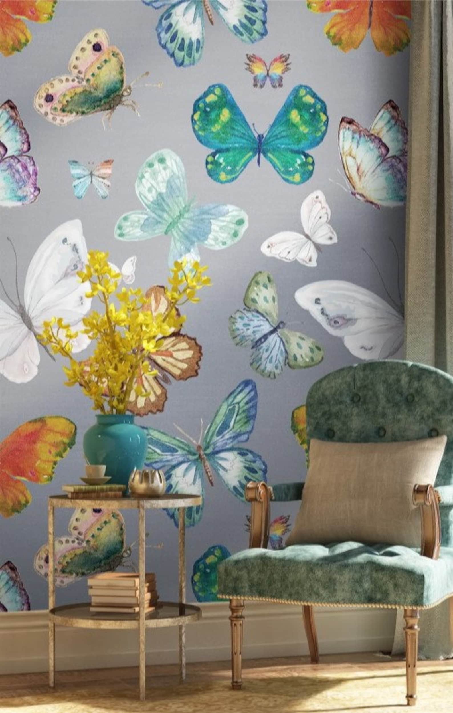 Butterfly Wallpaper Colorful Wall Mural Butterflies Pattern Peel and ...