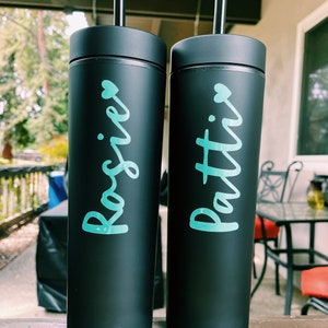Vaso aislado de doble pared flaco de 16 oz con paja - Personalizado