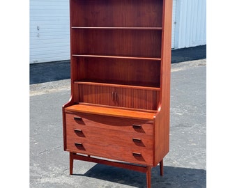 Vintage Danish Modern Teak Nexø Møbelfabrik Teak Secretary Desk & Bookcase Designed by Johannes Sorth