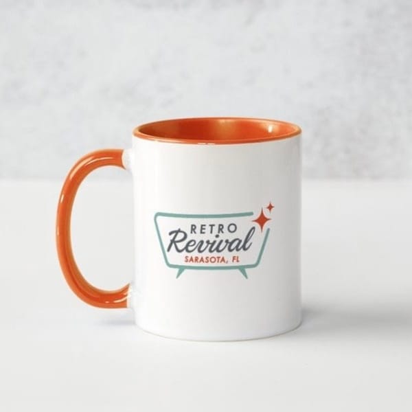 Retro Revival Orange & White Mug with Logo