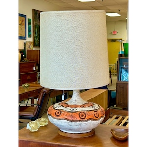 Large Mid Century Modern Vintage Orange & White Table Lamp