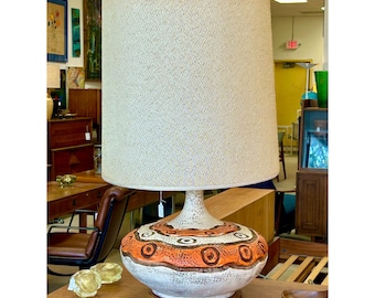 Large Mid Century Modern Vintage Orange & White Table Lamp