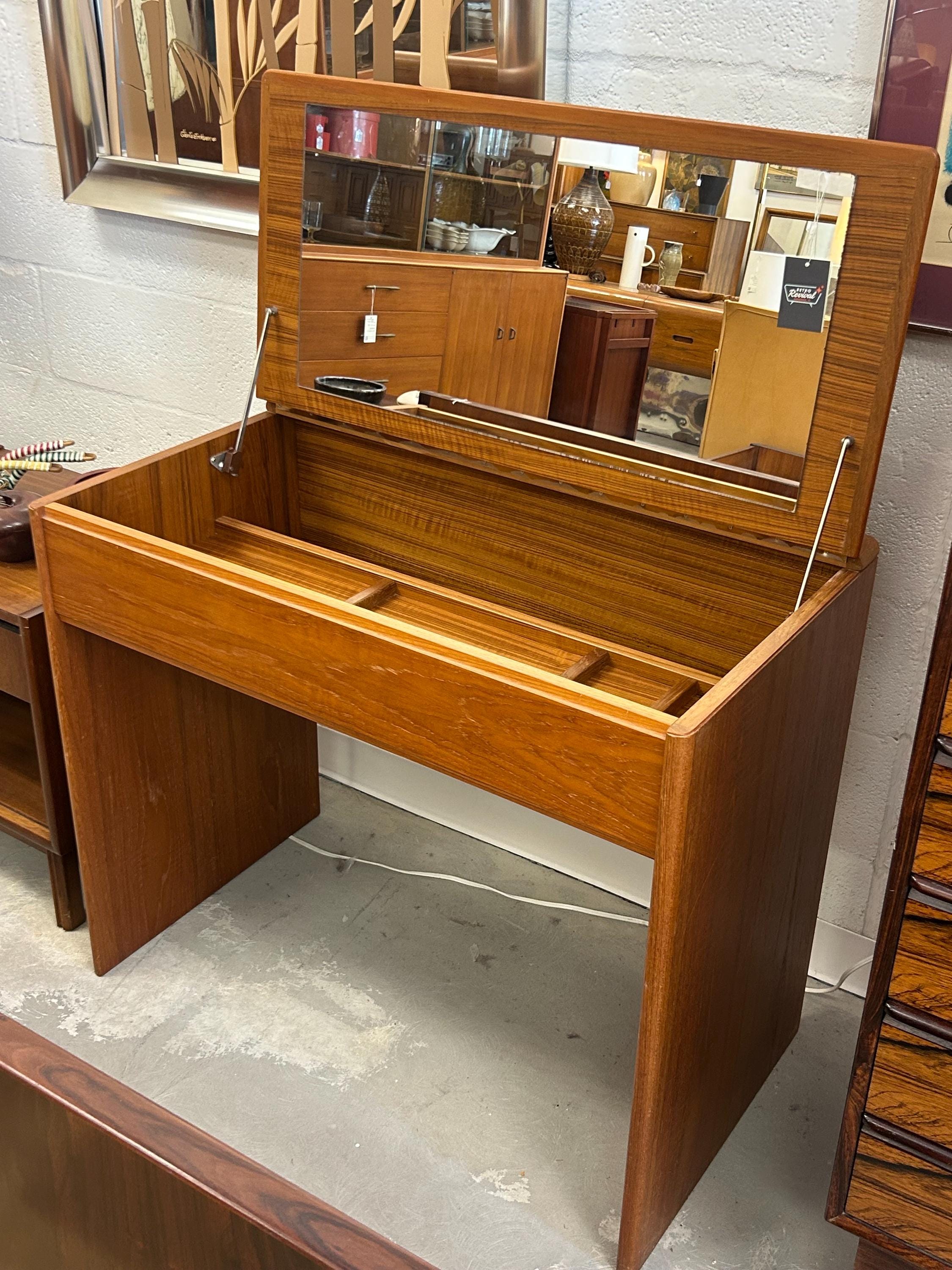Danish Modern Teak Flip Top Vanity Vintage - Etsy