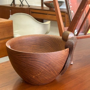 Galatix Hand Made Burma Teak Salad Bowl with Wooden Utensils