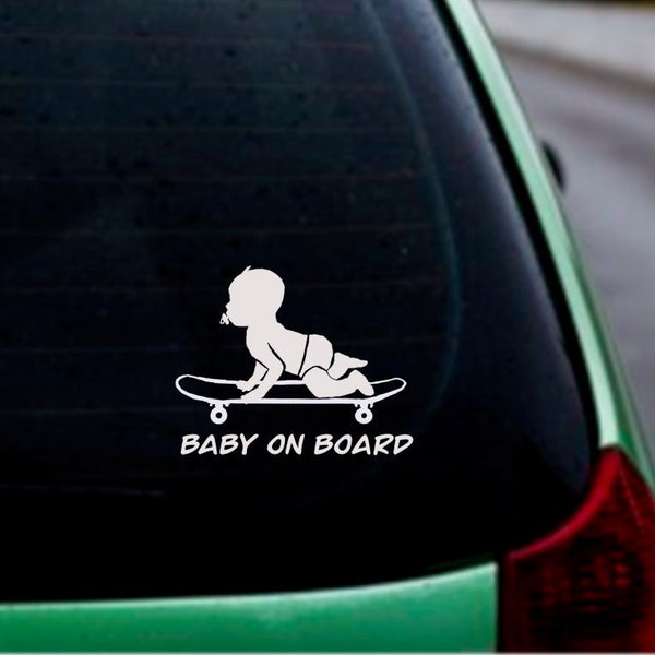 Baby On Board SKATE Decal / Baby on skateboard skateboard car window sticker
