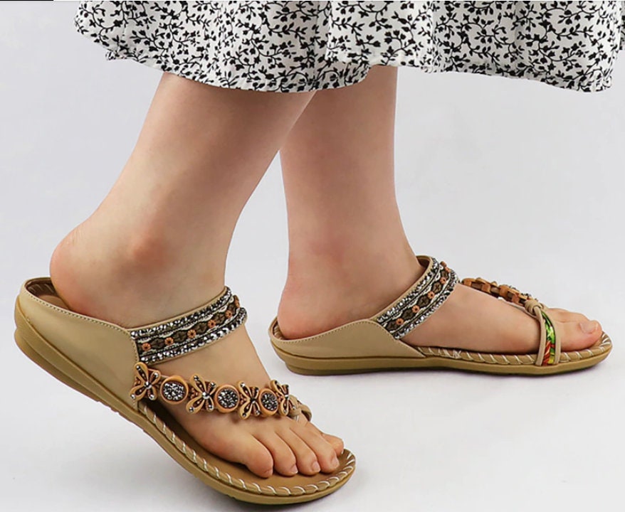 Ladies sandals Toe Post 2021 Comfortable Print Summer Walking | Etsy