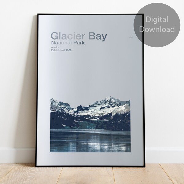 GLACIER BAY National Park Poster, Modern - Minimalist US National Park Posters, Abstract Travel Poster, Alaska Poster, Digital Art Prints