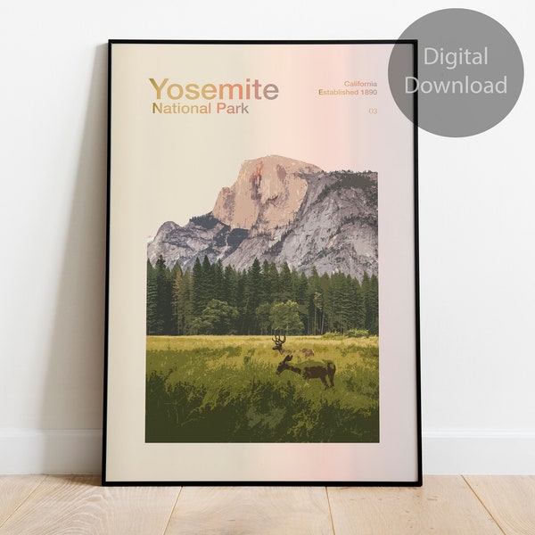 YOSEMITE National Park Poster, Modern - Minimalist US National Park Posters, Abstract Travel Poster, California Poster, Digital Art Prints