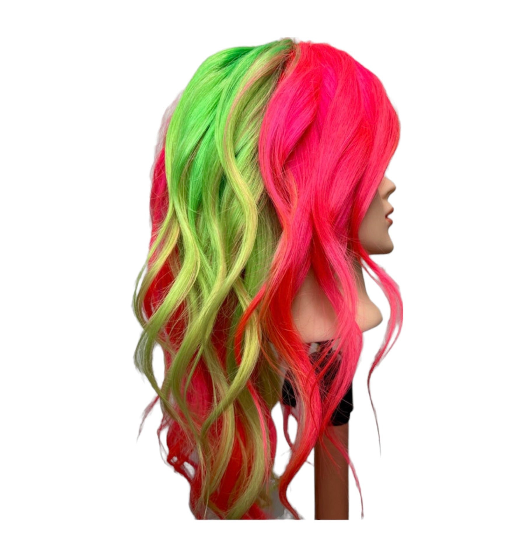Green and cheap pink wig
