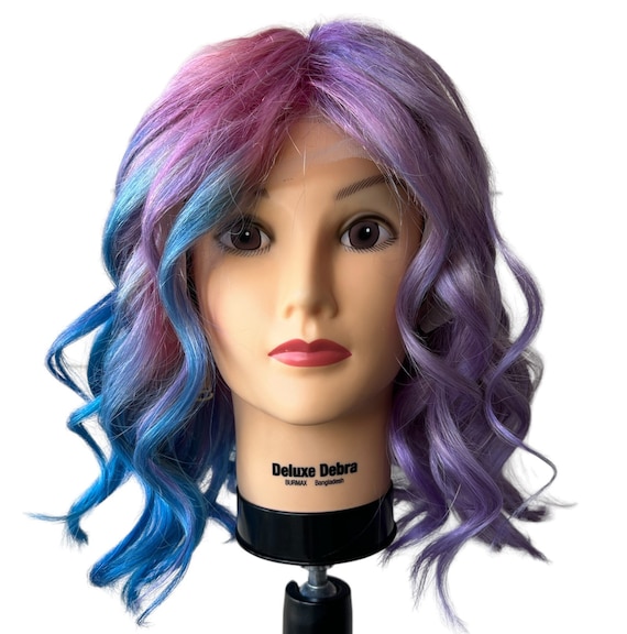 - Human hair blend blue/purple wig Amazon.com: HANNE Ombre Purple Wig Rainbow 3 Tone Mermaid  main image 4