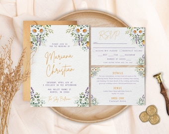 Wedding Invitation Set, Wedding Invitation Template, Editable Floral Invitation, RSVP Card, Details Card, Printable Invitation, Bundle