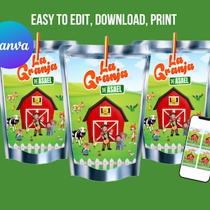 Etiquetas Caprisun de La Granja De Zenon, decoración de fiestas, descarga instantánea, etiqueta de jugo, fiesta de cumpleaños, etiqueta de jugo personalizable, envoltorios imprimibles