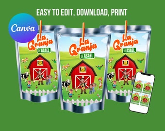 La Granja De Zenon Caprisun Labels, Party Decor, Instant Download, Juice Label, Birthday Party, Customizable Juice Label, Printable Wrappers