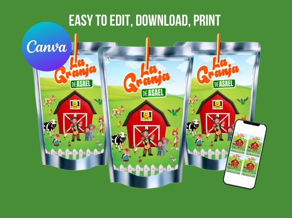 La Granja De Zenon Caprisun Labels, Party Decor, Instant Download, Juice Label, Birthday Party, Customizable Juice Label, Printable Wrappers