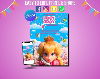 Princess Peach Birthday Invitation, Editable Invitation, Digital Invitation, Printable Invitation, Party Invitation, Birthday Invitation