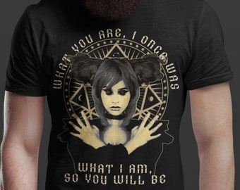 Gothic Witchcraft T-Shirt, Occult Roman Epitaph Design
