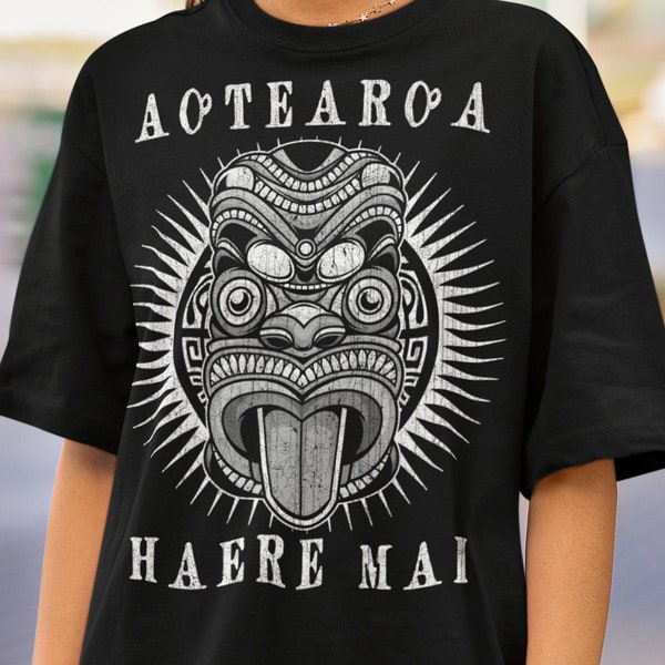Aotearoa (Nouvelle-Zélande) Haere Mai (Bienvenue) Masque maori, T-shirt unisexe, T-shirt ajusté pour femmes, sweat à capuche unisexe, débardeur Racerback femme