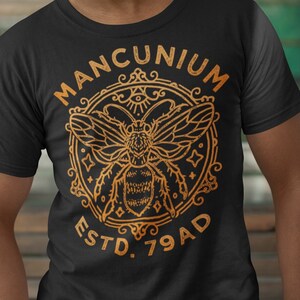 Mancunium 79AD, Manchester England, Worker Bee Design, Unisex T-Shirt, Unisex Hoodie, Women&#39;s Racerback Tank Top