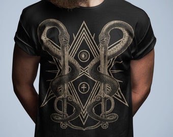 Unicursal Hexagram, Crowley Thelema Magick, Occult, Serpents, Unisex T-Shirt, Unisex Hoodie, Women&#39;s Racerback Tank Top
