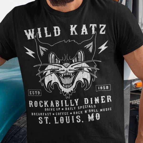 Wilde Katz, Rockabilly Diner, 1950er Jahre, Vintage Rock n Roll Cafe, Unisex T-Shirt, Frauen Fit T-Shirt, Unisex Hoodie, Frauen Racerback Tank Top