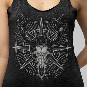 Deer Skull, Ritual Circle, Esoteric Witchcraft Occult Design, Unisex T-Shirt, Unisex Hoodie, Women&#39;s Racerback Tank Top