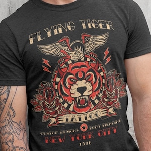 Flying Tiger & Eagle, New York City Tattoo Studio Design, Unisex T-Shirt, Women's Fit T-Shirt, Unisex Hoodie, Women's Racerback Tank Top