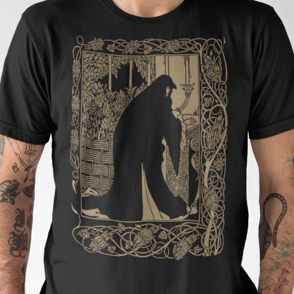 Vintage Jugendstil, Unisex T-Shirt, Aubrey Beardsley, Le Morte D'Arthur, Guinevere Design, 3 Farbkombinationsmöglichkeiten, Größen S bis 3XL