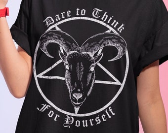 Odważ się myśleć samodzielnie, Szatan, Baphomet, Pentagram Design, Unisex T-shirt, Unisex Bluza z kapturem, Damski top typu racerback