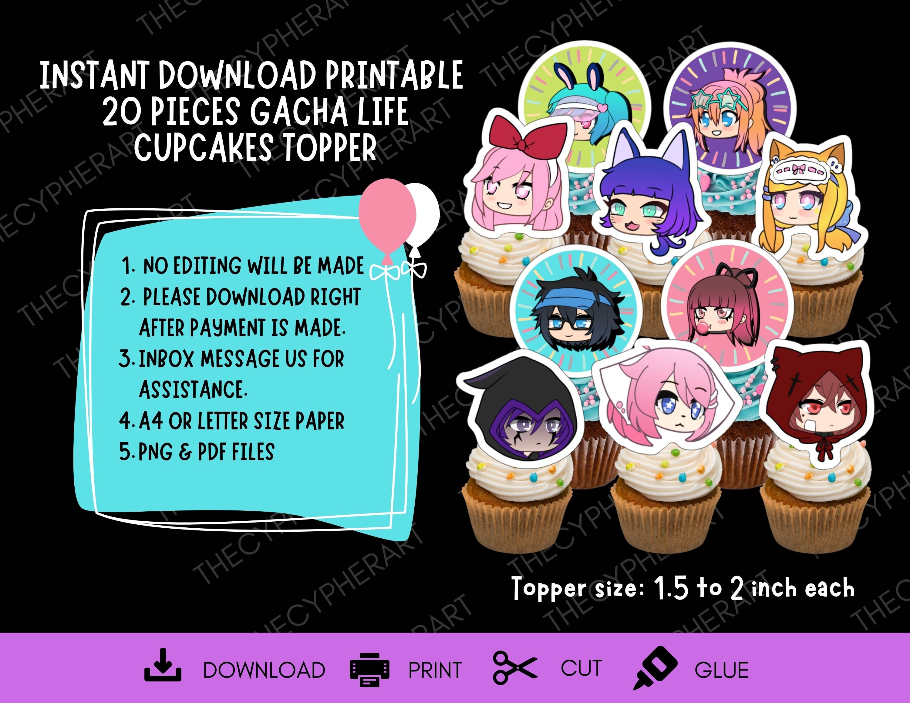 printable gacha life cupcake topper gacha life centerpiece etsy