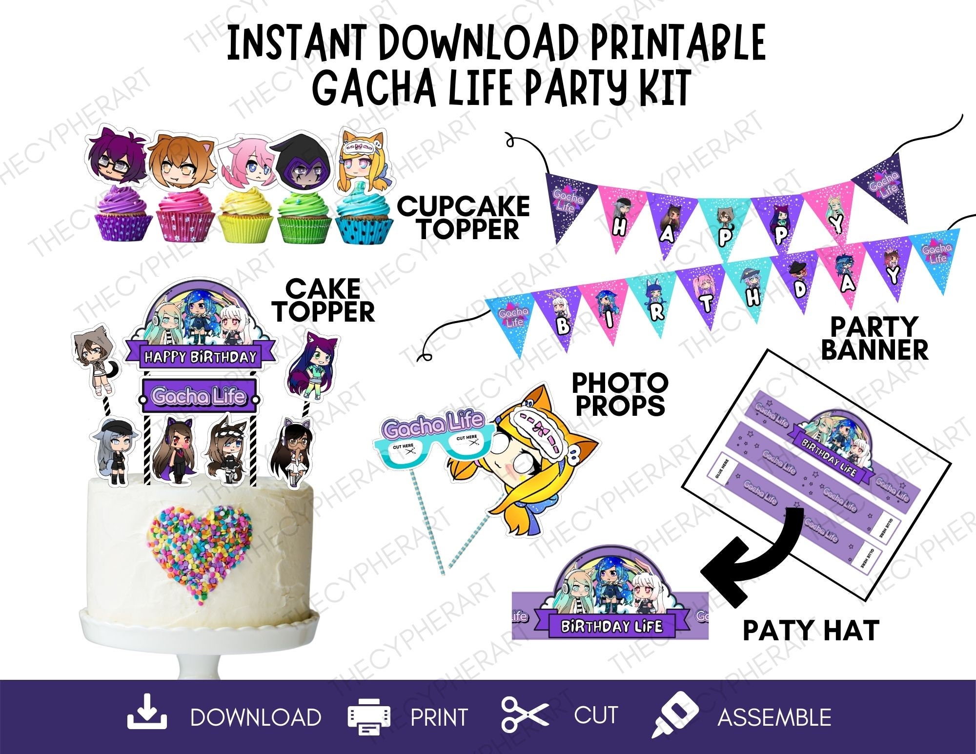 Printable Gacha Life Party Kit Gacha Life Cake Topper Gacha Etsy