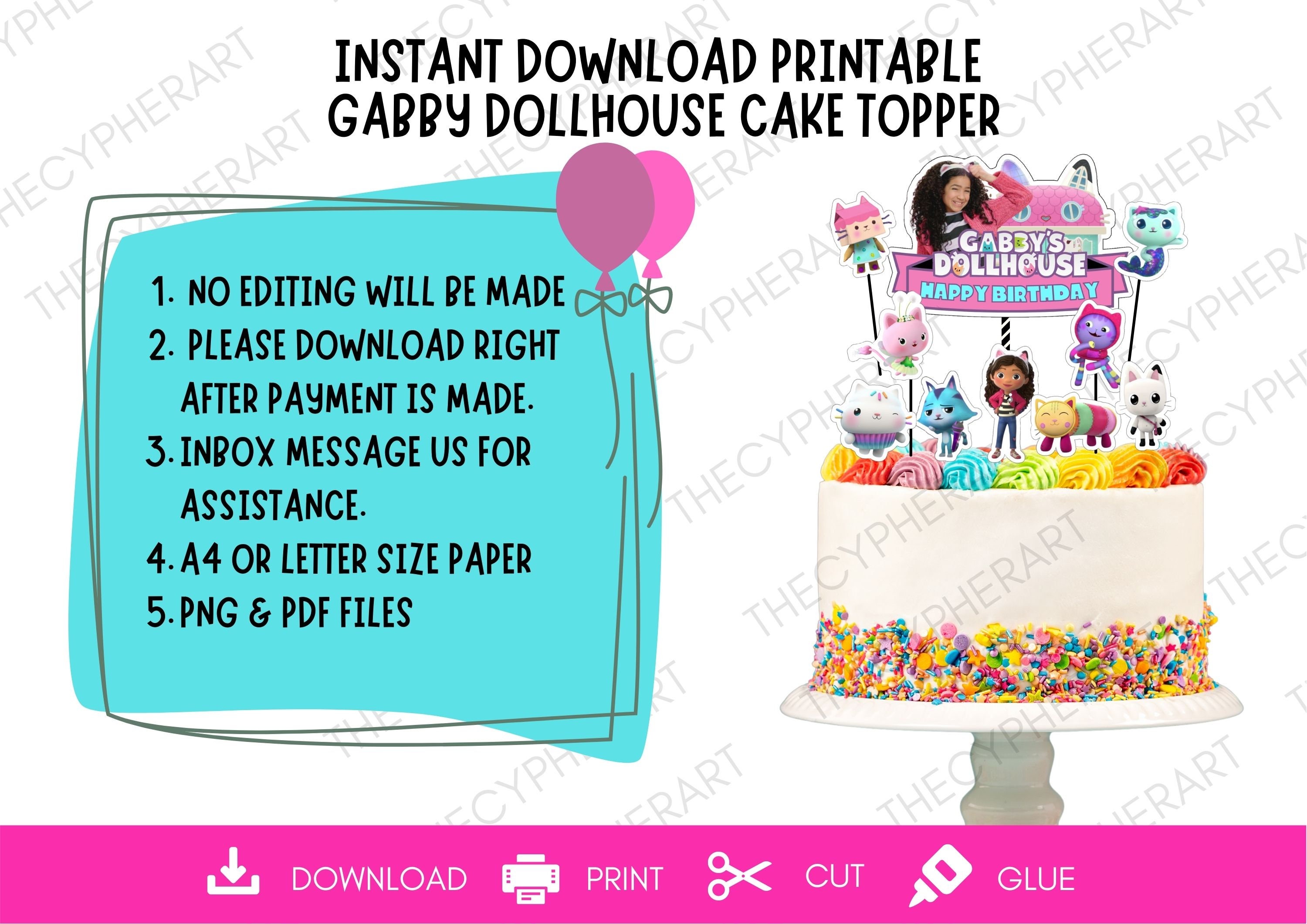 Printable Gabby Dollhouse Cake Topper Gabby Dollhouse | Etsy