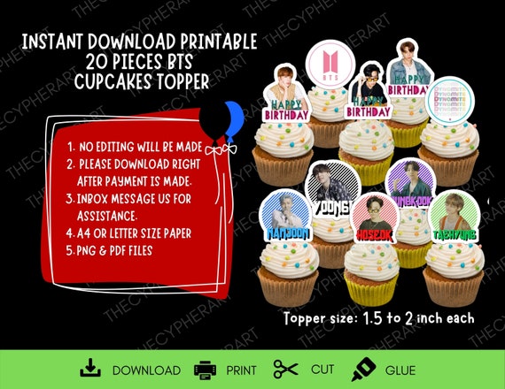 printable bts cupcake topper bts centerpiece bts cake etsy