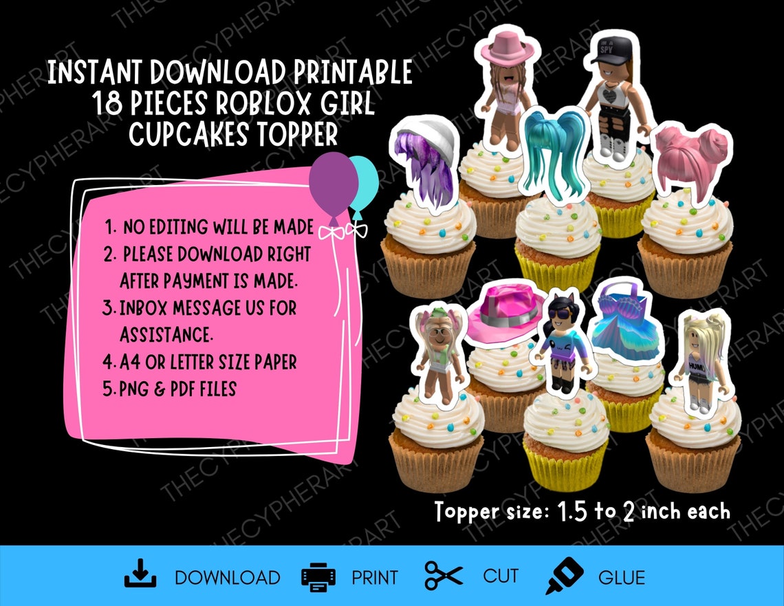 Printable Roblox Girl Cupcakes Roblox Girl Cake Topper Etsy