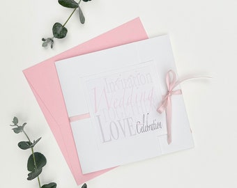 Pink White Typography Wedding Invitation Sustainable | Civil Ceremony Nikah Nisuin Vivaha Handfasting Commitment - Brookes Collection
