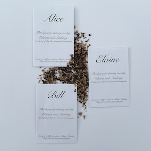 Etichette per segnaposto in carta kraft bianca con semi, bomboniere, fiori di campo, personalizzate, per matrimonio, nikah, quinceañera, bridal shower - Collezione di semi