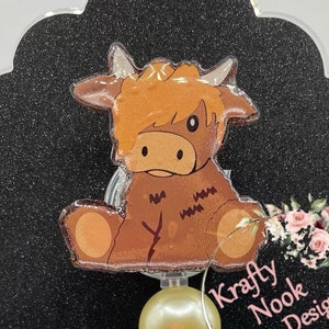 Highland cow badge reel, badge reel, cow badge reel, long horn badge reel, cow retractable badge reel, nurse ID, nurse badge reel, teacher