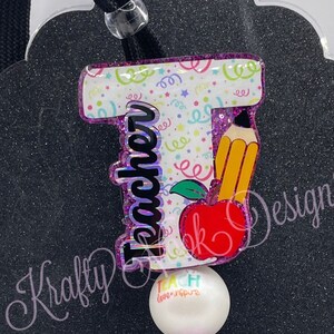 Cute Teacher Badge Reel or Lanyard. Many colour and pattern choices available.