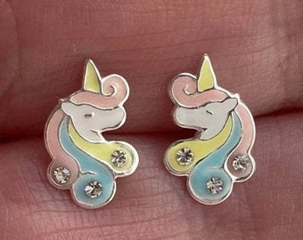 BigNoseDeer Girl Unicorn Stud Earrings Sparkling 925 Silver for Girls Kids Birthday Party BigNoseDeer Girl Unicorn Stud Earrings Sparkling 925 Silver for Girls Kids Birthday Party