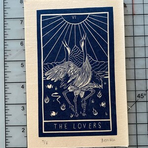 Original Tarot Card Linocut Print 6 The Lovers image 3