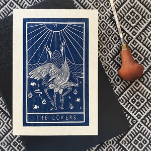 Original Tarot Card Linocut Print 6 The Lovers image 2