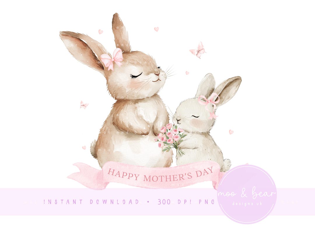 Mother and Baby Bunny PNG, Cute Bear Clipart, 1st Mother's Day Card ...