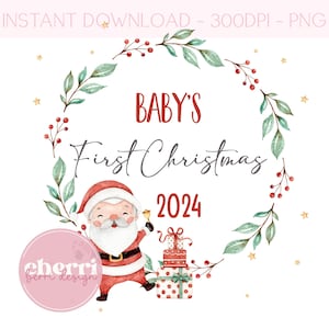 Babys 1st Weihnachten Weihnachtsmann PNG, Weihnachtskranz Clipart, Weihnachtskarten-Design, sofortiger digitaler Download, Sublimationsdesigns, erstes Weihnachten