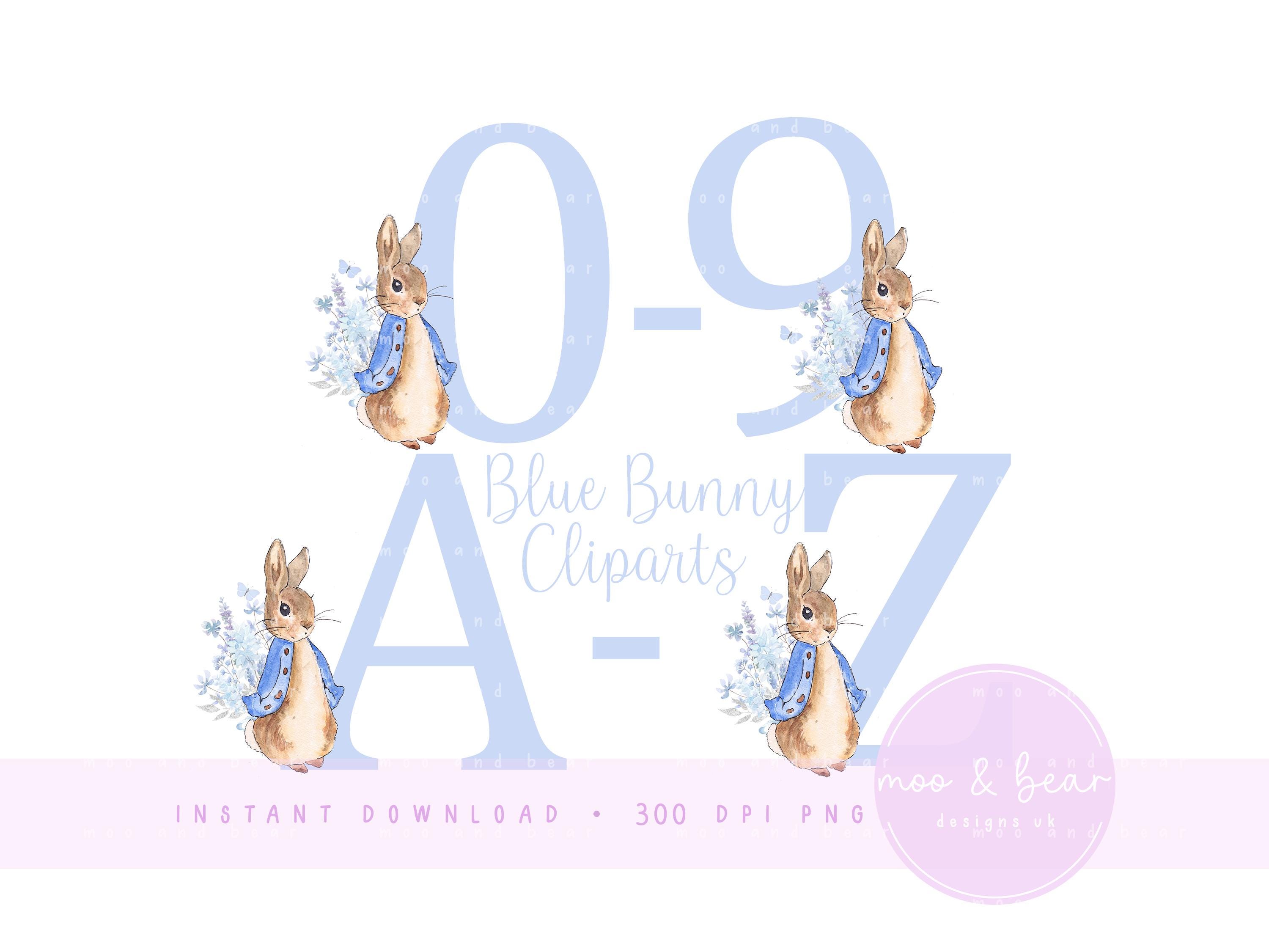 Peter Rabbit Blue Floral Alphabet and Numbers PNG, 26 Individual ...